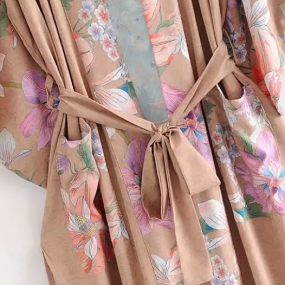 SOLD OUT Boho Gypsy Floral Peacock Open Kimono Duster Robe - Picture 10 of 12